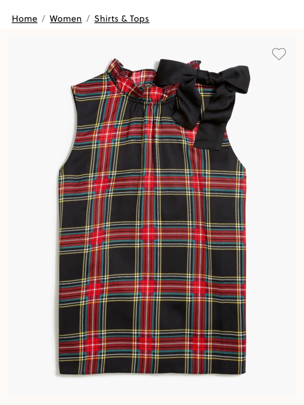 J Crew Tartan Bow Neck Top- NWT